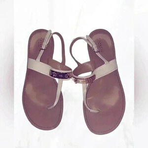 Coach "Cassidy" cream and gold metal buckle thong flat sandals 8